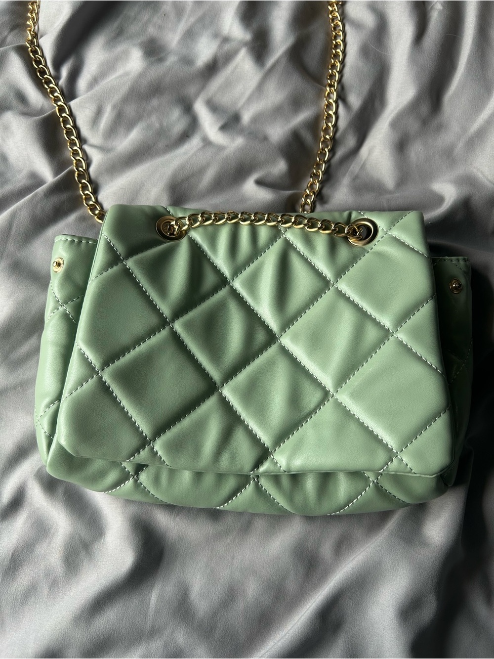 Green Quilted Faux Leather Bag